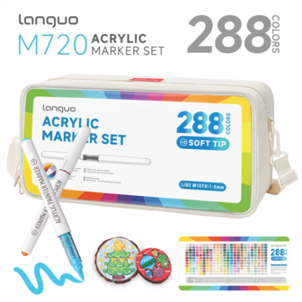 languo 96/192/240/288 Colors Acrylic Paint Marker Pen Set, Soft Bristle Tip Design, Water-Based Ink Formula - Suitable For Painting On Rocks, Eggshells, Wood, Glass And Canvas; DIY Craft Projects; Art Supplies; Ideal Christmas Gift.