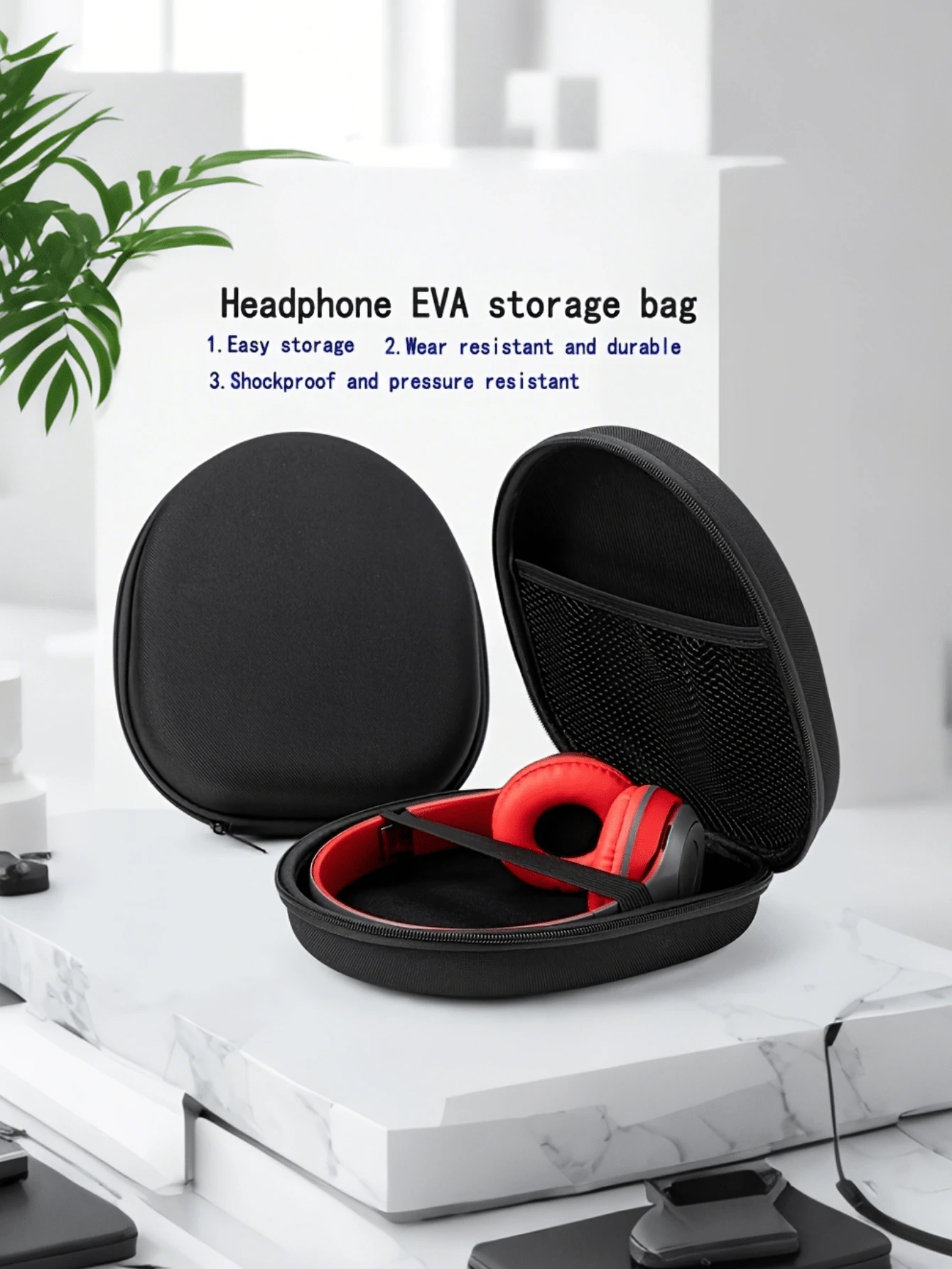 1个硬壳耳机收纳包，适用于无线耳机、蓝牙耳机、耳塞，商务、旅行、学校、大学、办公室等多种场合均可使用。这款大容量耳机包采用EVA材质，可折叠且防震，是理想的蓝牙耳机收纳包。 - 黑色 - 查看 1