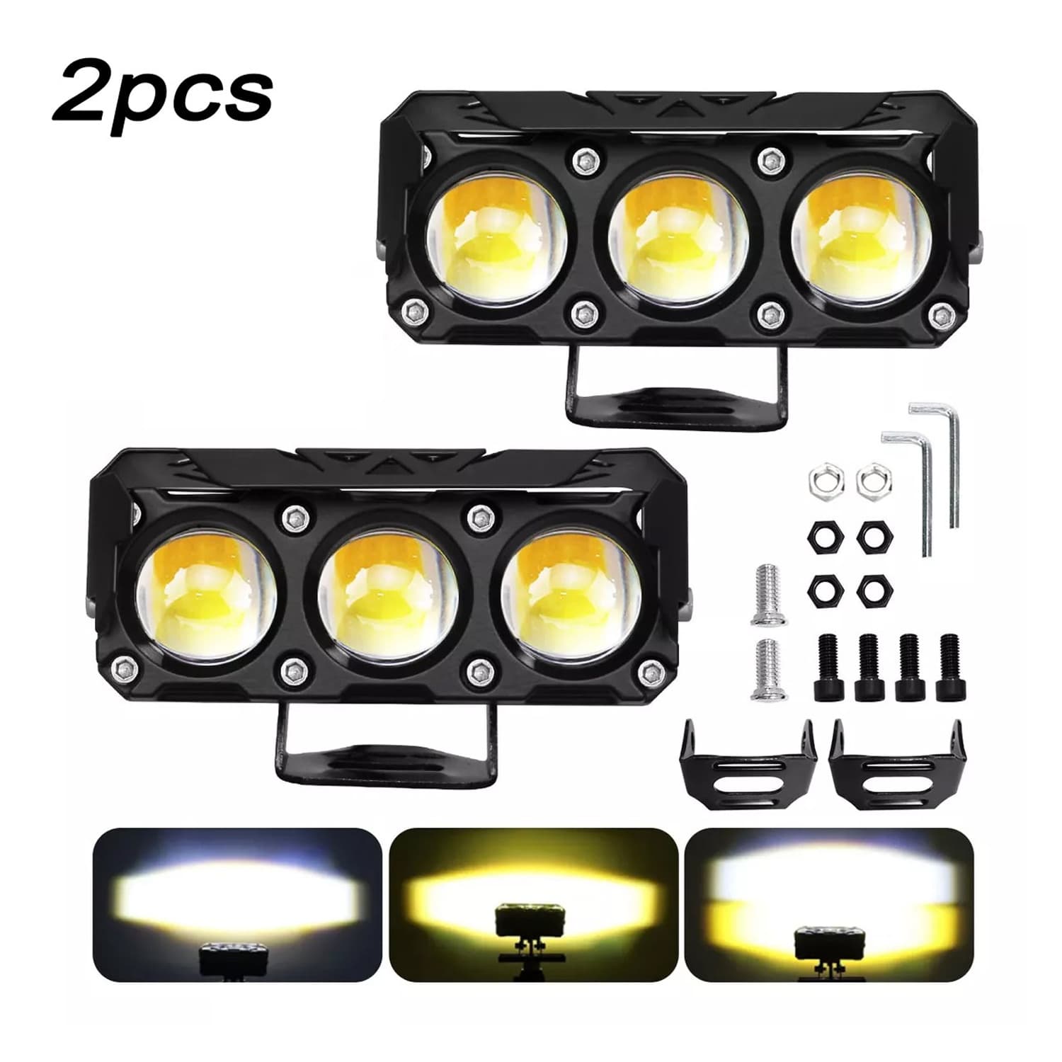 2 Pieces Auxiliary Headlights Magnifying Two Colors LED Spotlights Light For Car And Motorcycle - Black - View 1