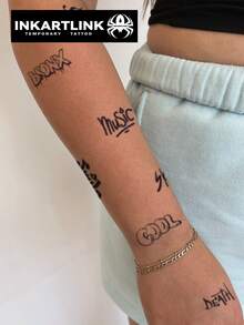 INKARTLINK Artistic Graffiti Style Logo, Revolutionary Technology Tattoo, Semi-Permanent Tattoo, English, Waterproof, Long-Lasting Temporary Tattoo, Realistic Fake Tattoo, Plant-Based, Magic Tattoo - Black - View 8