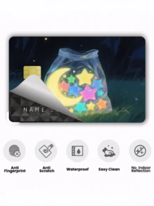 1张星月信用卡装饰贴纸，彩色星星创意个性化超薄PVC防指纹信用卡保护套，防刮擦，适用于男女通用小芯片卡、银行卡、信用卡、交通卡、学生证等。可用于DIY装饰。 - 多色 - 查看 7