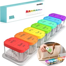 7/31-Day Portable Pill Organizer With Dividers - Easy To Label, Pill Organizer, Suitable For Vitamins, Supplements, Tablets - Ideal For Travel, Home, Or Doctor's Office Use, Compact Design, Durable Construction, Vibrant Color Storage Box - màu sắc - Xem 12