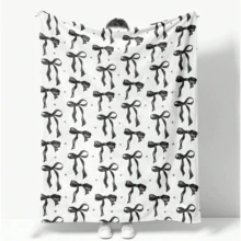 1pc Cozy Bowknot Print Flannel Blanket - Soft, Vintage-Inspired Design With Pink Bows On White, All-Season Comfort For Home, Office, Camping & Travel, Machine Washable, Perfect For Halloween & Christmas Decor, Travel Accessory |   Playful Pattern |   Soft Texture, Blanket For Bed - 多色34 - 查看 13