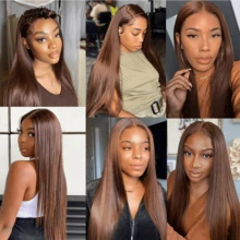 HJ WEAVE BEAUTY Chocolate Brown Wigs 13x4 Lace Front Wig Human Hair Natural Human Hair Wig Brazilian Straight Wigs For Women Pre Plucked Natural Looking With Baby Hair 180 Density - S4 - 查看 10