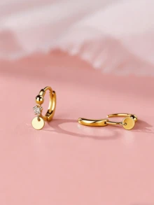 1对925纯银单钻圆盘耳环，女士/女孩/情侣款，奢华时尚耳骨耳环，派对生日珠宝礼物，精致珠宝 - 單鑽圓片耳扣 - 查看 6