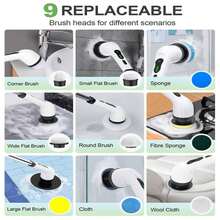 一套电动旋转地板清洁机，无线电动旋转地板刷，配备1200mAh电池，9个可更换刷头和可调节延长杆，360度无线清洁刷，适用于浴室、浴缸、瓷砖等。是厨房、浴室和家居用品供应商的理想之选。 - 綠色 - 查看 3