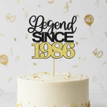 1pc Vintage 1985/1945/1955/1965/1975/1995 Year Cake Topper, 30-80 Years Old Birthday Cake Decoration Picks, Birthday Party Cake Toppers, Anniversary Celebration Cake Decor, Glitter Black - Multicolor - View 6