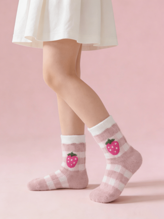 1/3 Pairs Autumn/Winter Thickened Warm Cartoon Cute Strawberry Girl Mink Velvet Children Socks