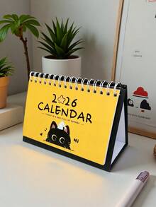 Calendario 2026, Encantador calendario de escritorio con ilustraciones lindas, Calendario de escritorio/Calendario de escritorio, 12 patrones exquisitos diferentes, Planificador mensual de 12 meses, Organizador de escritorio - Calendario del gato rosa - Ver 3