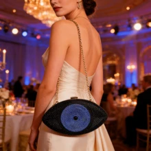 奢华水钻镶嵌晚宴手拿包，金属链条单肩斜挎包，时尚小众单品，适合宴会、派对、鸡尾酒会等场合 - 黑色 - 查看 2