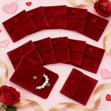 10个双面绒布按扣袋，尺寸2.76*2.76*0.95英寸，小巧礼品袋，适用于珠宝收纳，可装戒指、项链、耳环、手镯、钥匙等，是节日、婚礼、订婚的理想之选。 - 紅色 - 查看 11