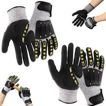 Vmingo 2 Pares Guante Industrial Resistente Antiderrape Anticorte Nivel 5 Construcción Guantes De Trabajo Protección TPR Impactos Resistentes Mecánico Abrasión Industriales Antideslizantes Reforzados Nudillos Ajuste De Impacto Maquinaria Carpinteria - Mediano - Ver 8