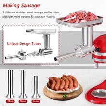 12pcs Stainless Steel Meat Grinder Attachment Kit For KitchenAid Stand Mixers, Multi-Functional Home Kitchen Accessory With Sausage Stuffer Tubes & Cleaning Brush, F-Ood-Grade Durable Metal For Meat Mincing & Sausage Making, Easy To Install & Clean - Silver - View 3