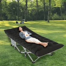 DEYUI Portable Adult Sleeping Bed Frame With Mattress | 755/655/555/455/355 Lb Load Capacity, Foldable Guest/Camping Bed, Ideal For Teenagers And Adults, Suitable For Travel, Patio, Terrace, And Outdoor Use, Oxford Cloth Cover, Alloy Steel Frame. - 升級版 755lbs 黑色床墊套裝 - 查看 9