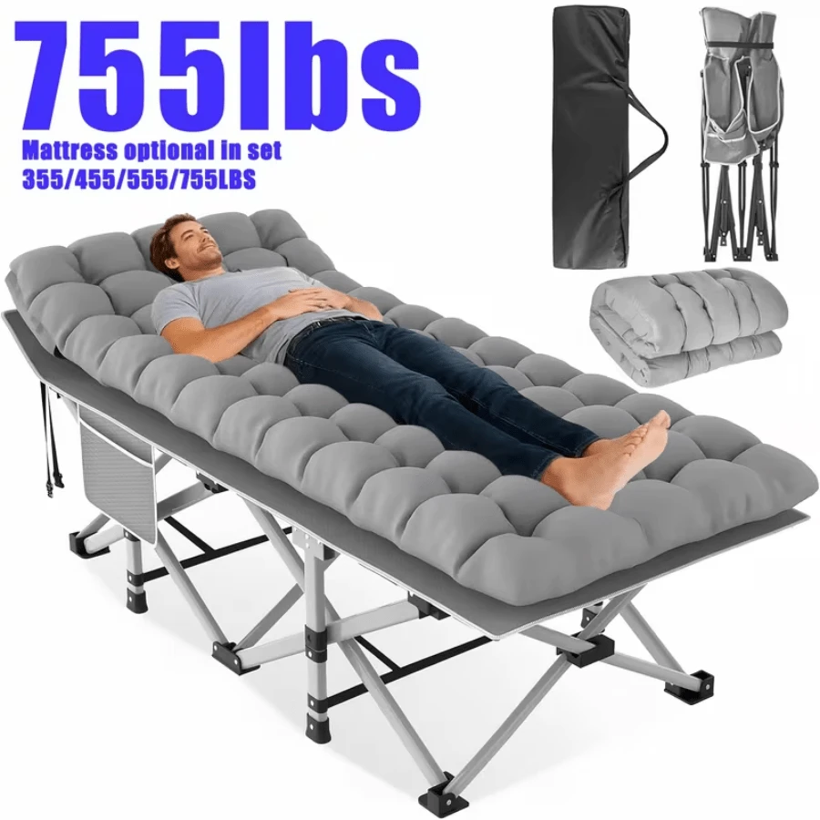 DEYUI Portable Adult Sleeping Bed Frame With Mattress | 755/655/555/455/355 Lb Load Capacity, Foldable Guest/Camping Bed, Ideal For Teenagers And Adults, Suitable For Travel, Patio, Terrace, And Outdoor Use, Oxford Cloth Cover, Alloy Steel Frame. - Giá tốt, nặng 555lbs, bộ màu xám kèm nệm. - Xem 1