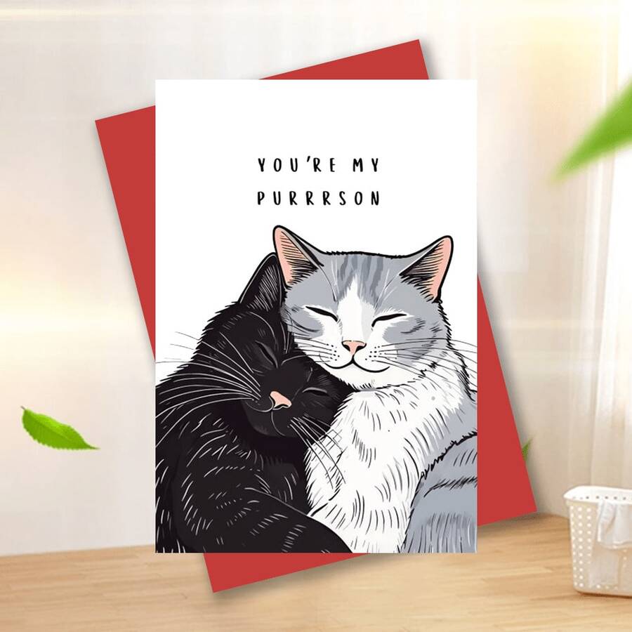 1 "You're My Purrson" Cat Anniversary Card - Heartfelt Greetings With Black And Gray Cats, Suitable For Christmas, Valentine's Day, Weddings - Unique Gift For Husband, Wife, Boyfriend, Girlfriend Or Cat Lovers, Holiday Card | Playful Phrase Card | Quality Paper Goods, Cat Lover Gift - Single Piece - View 1