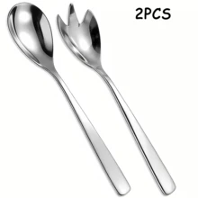 Juego de 2/4 piezas de utensilios para ensalada con mango cuadrado elegante, cuchara y tenedor para ensalada de 10.6 pulgadas, de acero inoxidable duradero, adecuado para bufé/fiesta/banquete/comida/Día de la Madre/boda, hogar/restaurante/cocina, pulido espejo, apto para lavavajillas - Multicolor - Ver 12