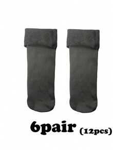 6 Pairs Unisex Black Mid-Calf Socks - Warm & Comfortable Winter Socks, Thick & Insulated, Suitable For Daily Wear And Sleeping, Christmas Gift - Black - View 8