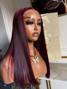 200% Density 99J Burgundy Straight Lace Front Wigs Human Blended Hair 13x4 HD Wine Red Bone Straight Lace Frontal Wigs 8-34 Inch 99J Reddish Glueless Straight Lace Wig Pre Plucked Pre Cut Pre Bleached Natural Hairline With Baby Hair Wigs For Women Daily Use - SBUG - View 2