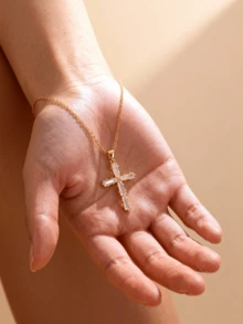 1件金色十字架项链，简约宗教饰品，适合女性日常或户外佩戴，基督教女性礼物 - Type D - 查看 5