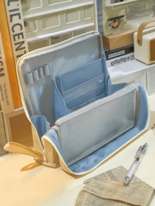 Large Capacity Multifunctional Makeup Bag, Can Be Placed Upright, High Cost-Effective Storage Bag, Compartmentalized And Layered Design, Portable Multifunctional Toiletry Bag, Large Capacity High-Quality Washable Pencil Case, With Multiple Compartments And Mesh Pockets. - Multicolor - View 6