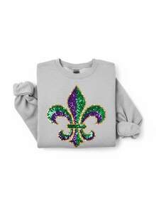 Mardi Gras Sweatshirt Faux Sequins, New Orleans Carnival Image 3 (2) - 灰色3 - 查看 1