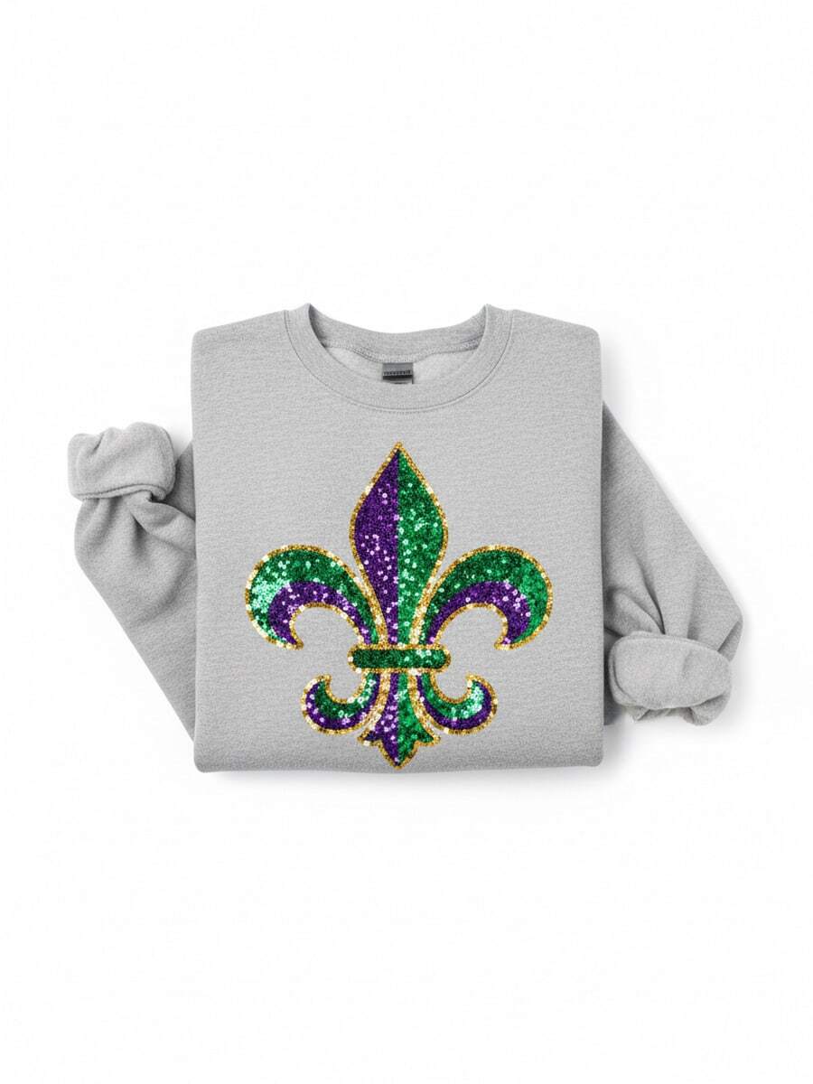 Mardi Gras Sweatshirt Faux Sequins, New Orleans Carnival Image 3 (2) - Màu xám 3 - Xem 1