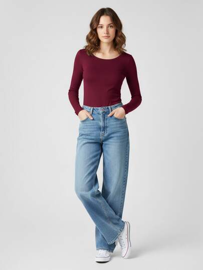 Roly 1 Women's Long-Sleeved T-Shirt (Shipping Within 48 Hours) - Various Sizes - Garnet Color - Tubular Fabric Without Side Seams, Semi-Fitted, 4-Layer Round Neck, Reinforced Coverstitching On Neck And Shoulders, Without Cuffs, Ideal For Everyday Use, Basic T-Shirts, Durable T-Shirts, Comfortable T-Shirts, Long-Sleeved T-Shirts