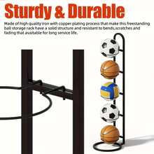 1/2/3/4/5 Tier Basketball/Football/Volleyball/Soccer Ball Storage Rack, Heavy Duty Metal Frame, Durable Iron Storage Shelf, Multi-Layer Design Saves Space, Easy Assembly, Stable Structure, Outdoor Sports Equipment, Portable Basketball Net Stand, Suitable For Home, School, Living Room, Gym, Sports Field, Perfect Gift For Basketball Fans