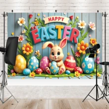 1pc Frohe Ostern Decorative Banner, Wooden Rabbit And Easter Egg Backdrop, Party Photography Banner Sign, Holiday Supplies, Party Wall Decoration, Home Indoor And Outdoor Decoration, Garden And Patio Banner - Multicolor - View 5