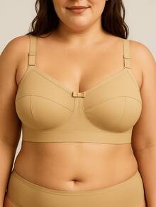 Kit 3 Sutiã Feminino Plus size Premium em Algodão Egípcio Reforçado Palas Largas Acolchoadas alças grossas - Bege - Visão 6