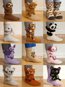 Calcetines de piso con diseño de animales navideños y de San Valentín en 3D, calcetines cálidos para interiores, nuevos calcetines de algodón tejido - Multicolor - Ver 8