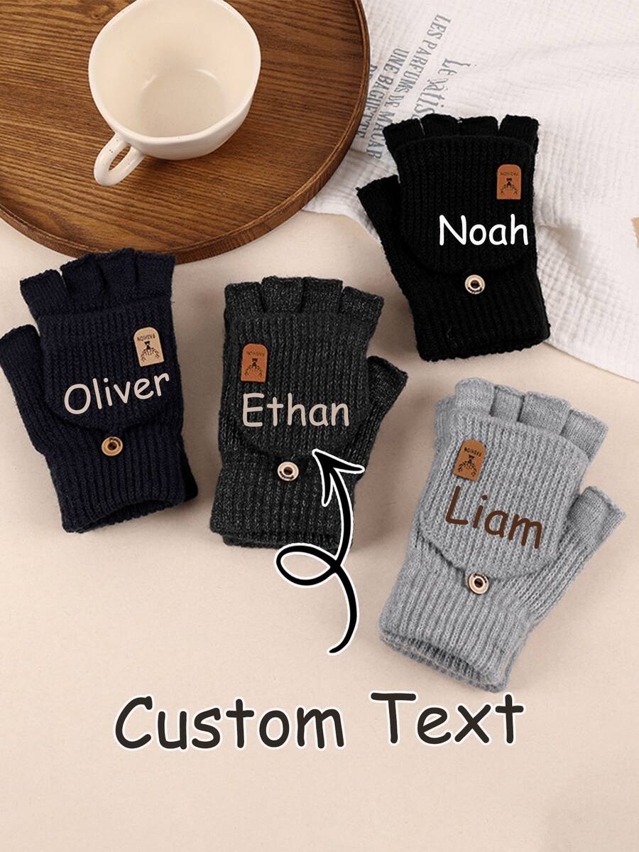 Customized Fingerless Gloves - Unisex Half Finger Gloves, Customizable Text/Name, Half Finger Knitted Touchscreen Protective Elastic Gloves, Unisex Size, Cycling Gloves, Regular Style - Multicolor - View 1