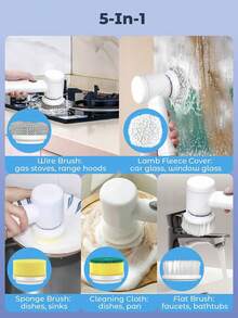 六合一电动旋转清洁刷，配有6个可替换刷头，防水旋转清洁刷，手持式电动清洁刷，适用于浴缸、地板、瓷砖、炉灶、玻璃、水槽、厨房、浴室、家居清洁，家用清洁用品供应商 - 白色 - 查看 4