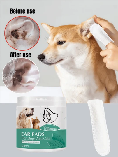 Pet Wet Wipes - Cat & Dog Ear & Finger Cleaning Wet Wipes, Gentle & Effective Cleaning For Pet's Ears, Eyes, Teeth, Suitable For Cats, Dogs & Small Animals, Soft & Easy To Use Ear Cleaning Finger Sleeves, No Irritation