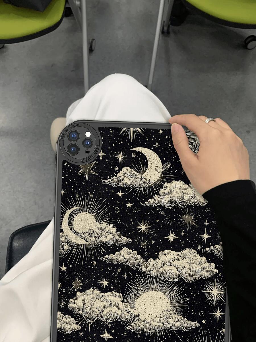 Capa Para Tablet Com Design Linear De Lua E Sol, Resistente A Quedas, Com Proteção 360° Integrada E Espessa Contra Impactos, Para Ipad De 10,9 Polegadas (10Th Geração). Capa Protetora Portátil Para Ipad De 10,2 Polegadas. - Multicolorido - Ver 1