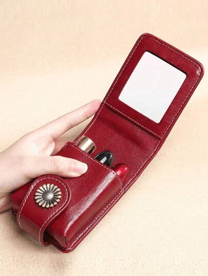 Bärbar, snygg mini-sminkväska för kvinnor med blomsterdekorationer, spegel och spänne. Kompakt och bärbar, perfekt för resor, restauranger, studenthem, klassrum och smink utomhus. Lämplig för studenter, yrkesverksamma, frekventa resenärer, friluftsentusiaster, skönhetsbloggare och makeupartister, vilket möjliggör touch-ups när som helst, var som helst.