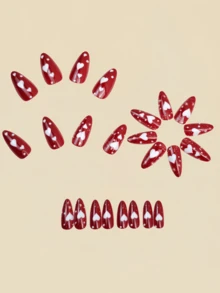 Bộ móng tay nghệ thuật ngày Valentine hình trái tim dễ thương, 24 móng giả, móng dán, móng giả phong cách Y2K, móng đỏ, dụng cụ làm móng. - Đỏ - Xem 4