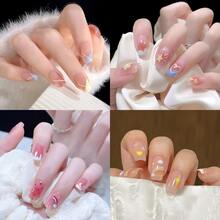 4 Boxes 96Pcs Short Squoval Press On Nails 24PCS Geometric Chic Design Press On Nails In Soft Sweet Nude, Short Ballerina Oval False Nails, Elegant & Fresh Spring  Style Fake Nails For Women, Girls & Wholesale, Ready-To-Wear For Daily, Date, Party Manicure.Acrylic Nail Kit,Uñas Postiza,New Years,Nails Short. - 混合裝450 - 查看 11