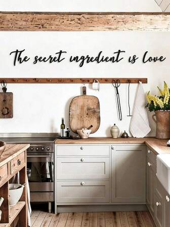 1-2pcs Black English Lettering "The Secret Ingredient Is Love" Wall Sticker Decoration,Waterproof Decal Stickers,PVC Stickers,Easy To Paste And Remove,For Home Decoration,Bathroom Decoration,Room Stuff,Living Room Decor