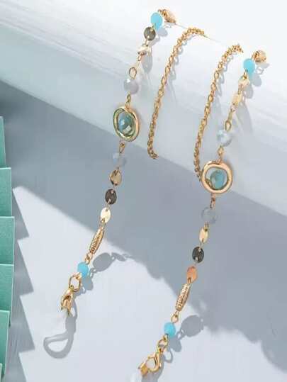 1 pieza Cadena de gafas de metal con cuentas de cristal, cordón de estilo de celebridad de moda para gafas