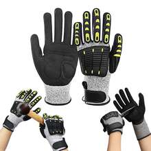 Vmingo 1 Par Guante Industrial Resistente Antiderrape Anticorte Nivel 5 Construcción Guantes De Trabajo Protección TPR Impactos Resistentes Mecánico Abrasión Industriales Antideslizantes Reforzados Nudillos Ajuste De Impacto Maquinaria Carpinteria - Grande - Ver 1