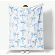 1pc Cozy Bowknot Print Flannel Blanket - Soft, Vintage-Inspired Design With Pink Bows On White, All-Season Comfort For Home, Office, Camping & Travel, Machine Washable, Perfect For Halloween & Christmas Decor, Travel Accessory |   Playful Pattern |   Soft Texture, Blanket For Bed - 多色35 - 查看 15