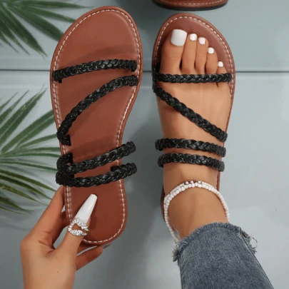 大码女士时尚纯色平底拖鞋