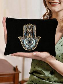 一套帆布手提袋和化妆包，饰有邪眼图案，包含一个手提袋和一个零钱包。这款轻便大容量手提袋可重复使用，是理想的旅行沙滩包，还配有化妆包，可作为护肤品收纳袋、化妆品收纳袋、美妆产品收纳袋和充电器收纳袋。 - 彩色 - 查看 15