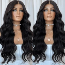 女士长款波浪蕾丝前假发 13x4x1 T型分缝高清蕾丝假发 预先拔毛 即戴即用 无胶假发 - 黑色 - 查看 9