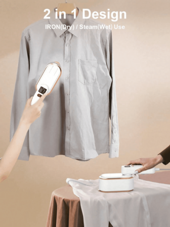 1 st. bärbart handhållet ångstrykjärn, reseångstrykjärn, 1200W tygångstrykjärn - EU-kontakt, 3 justerbara stryklägen, 180° roterbart handtag, hängande/plattstrykning 2-i-1, stor vattentank, smart digital display, lämplig för kläder och hemmabruk, tar snabbt bort rynkor, handhållen klädångare och ångtvätt, present till högtider/alla hjärtans dag