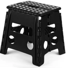 ID IDAODAN Folding Step Stool - 13 Inch Height Premium Heavy Duty Foldable Stool For Adults, Kitchen Garden Bathroom Stepping Stool (1 Pack) Black - 黑色 - 查看 6