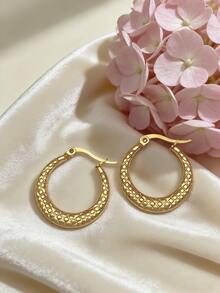 Pendientes de acero inoxidable sólido, joyería de acero inoxidable, pendientes de mujer, pendientes de hipófisis, pendientes redondos con bisagra chapados en oro, bambú, textura, corte de diamante, hexagonal, cuadrado, redondo, forma de mariposa, diseño, pendientes hipoalergénicos sólidos adecuados para oídos sensibles, accesorios de encanto de mujer, joyería de moda de Oriente Medio, joyería y accesorios decorativos de Ramadán, regalos de fiesta y festival (1/3 pares) - Multicolor - Ver 7