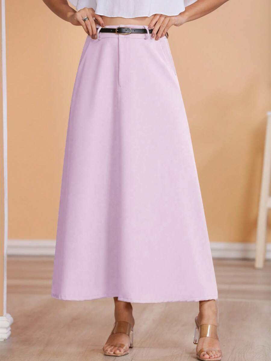 We Store Monochromatic Tailored Maxi Skirt With Black Belt/Button Details/Casual/Look/Everyday/Summer/Elegant/Casual/Stylish/2024 Collection - 淺粉色 - 查看 1